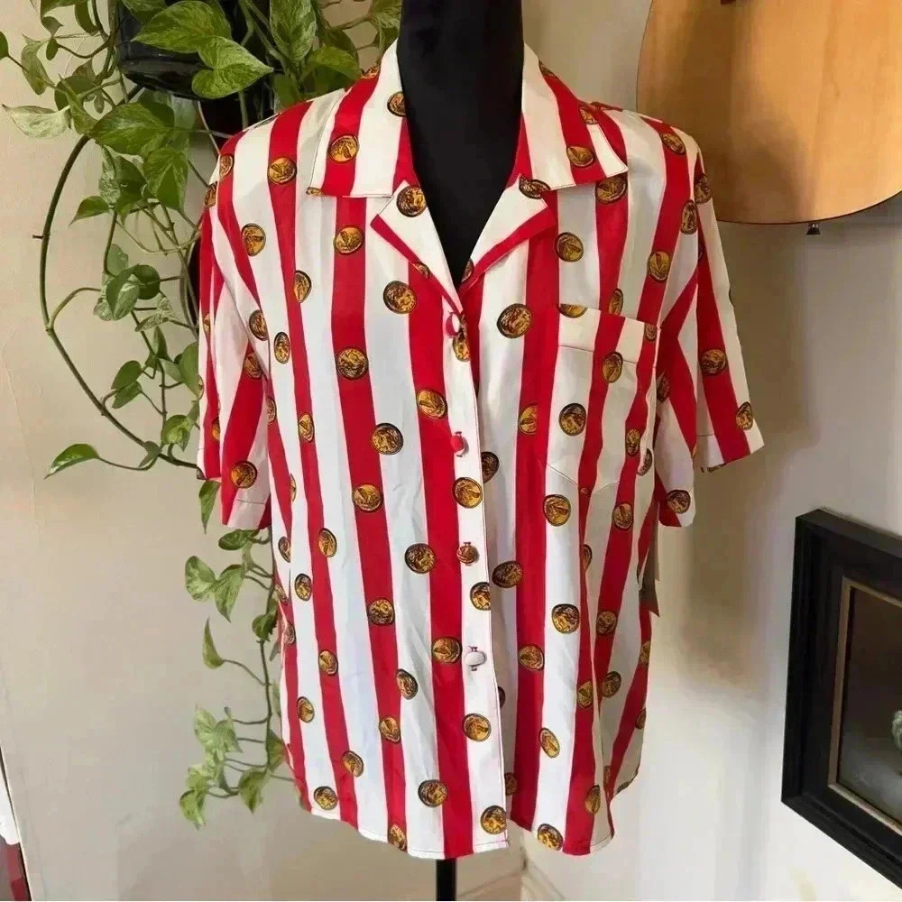 Vintage Diversity Stripes And Coins Blouse - Women’s Size 12 NWT